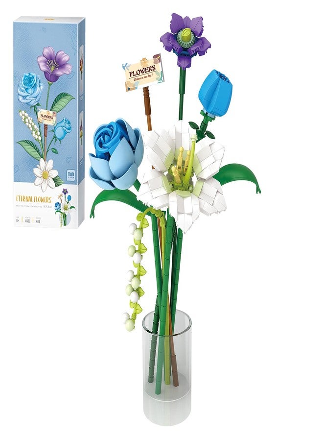 MEIEST Flower Bouquet Building Blocks Set,Mini Bricks Plant Botanical Collection Construction Building Toy,Creative DIY Artificial Flowers Home Decoration (Blue) - Image 1